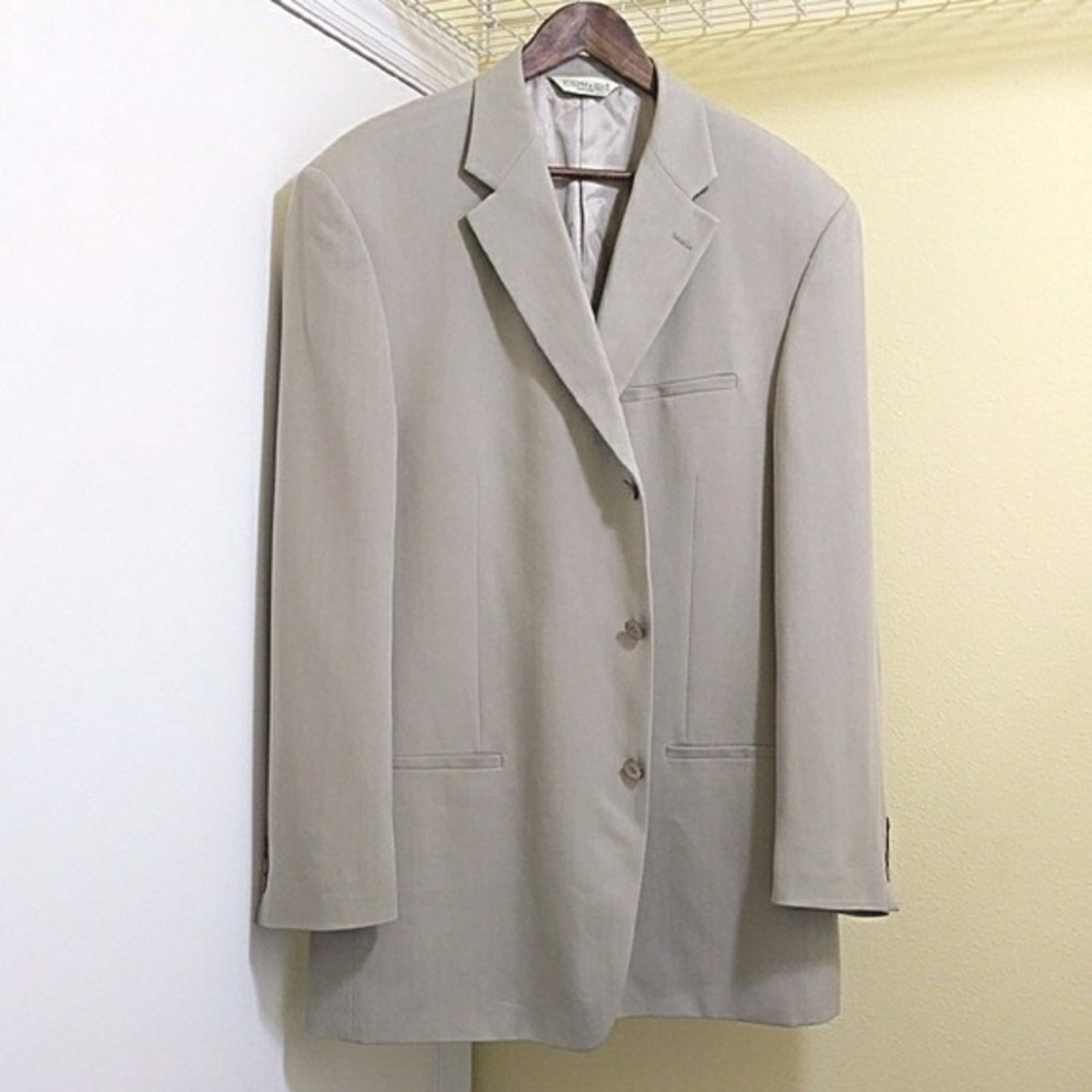 Joseph & Feiss Mens 46‎ Long Silk Blazer Sport Coat Tan 3-Button